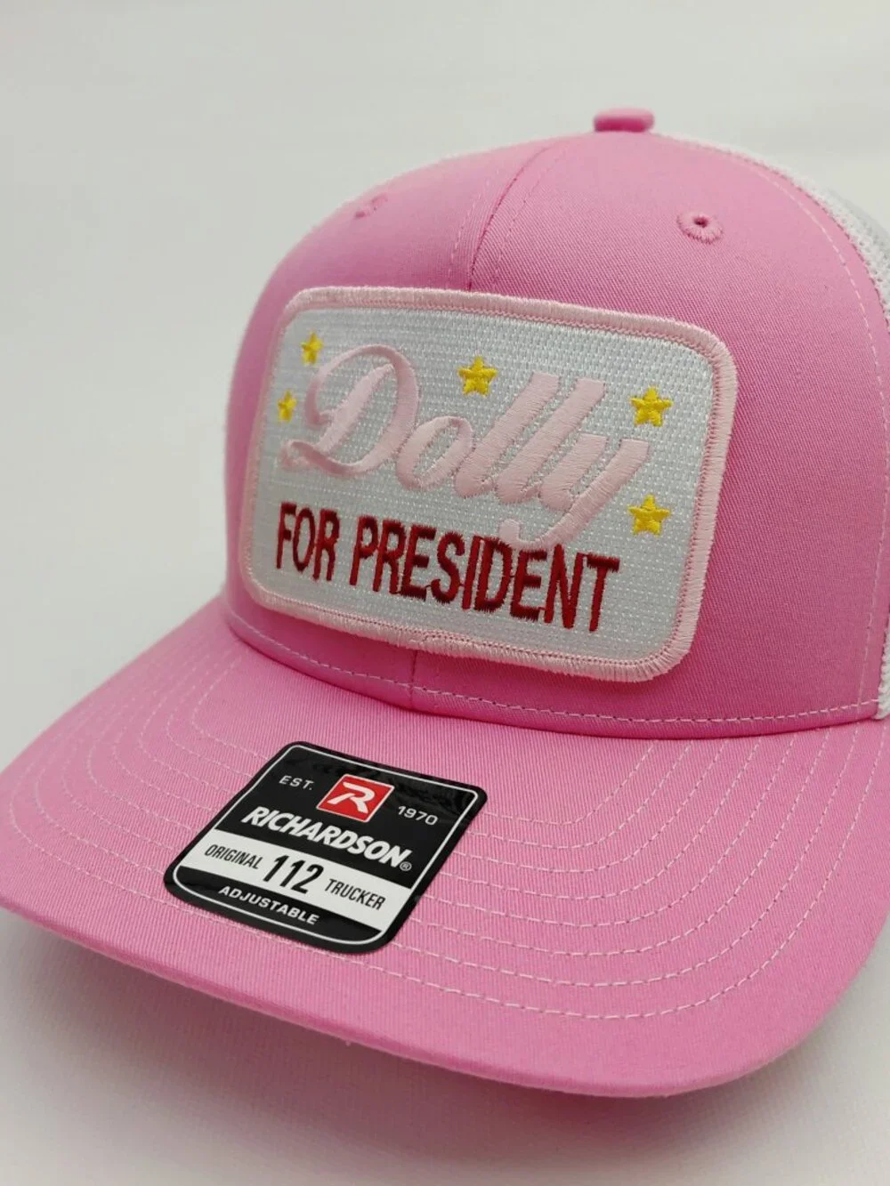 Dolly For President Embroidered Patch Pink Richardson 112 Trucker Hat New Retro